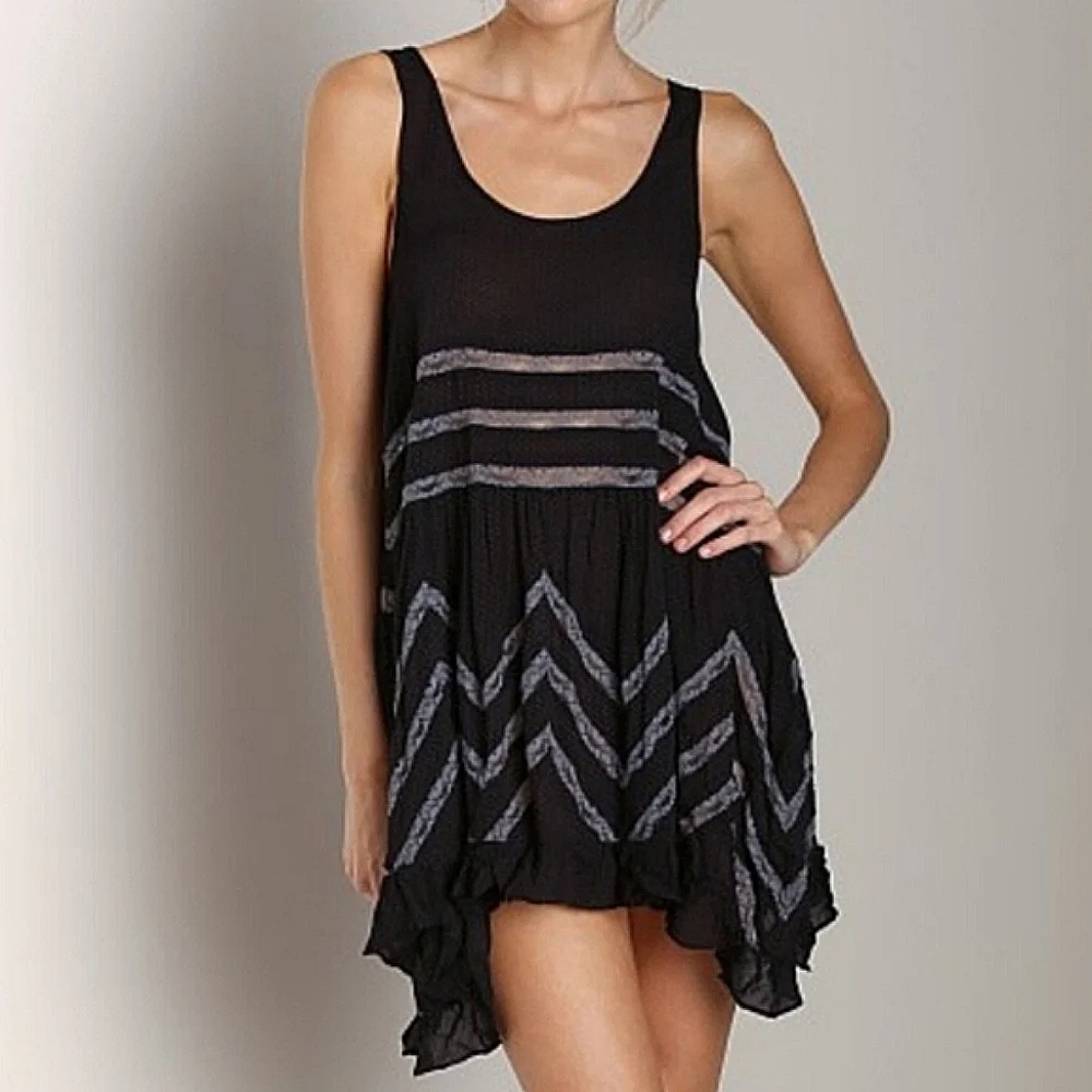 Free People Intimately Trapeze Black and Gray Lace Slip Dress, Large - Picture 3 of 5